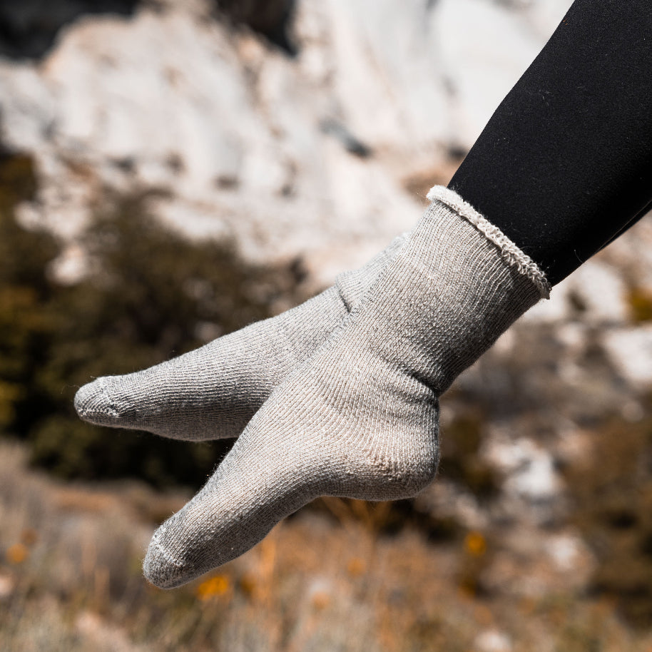 Canadian-made insulating merino and mohair blend crew socks in grey